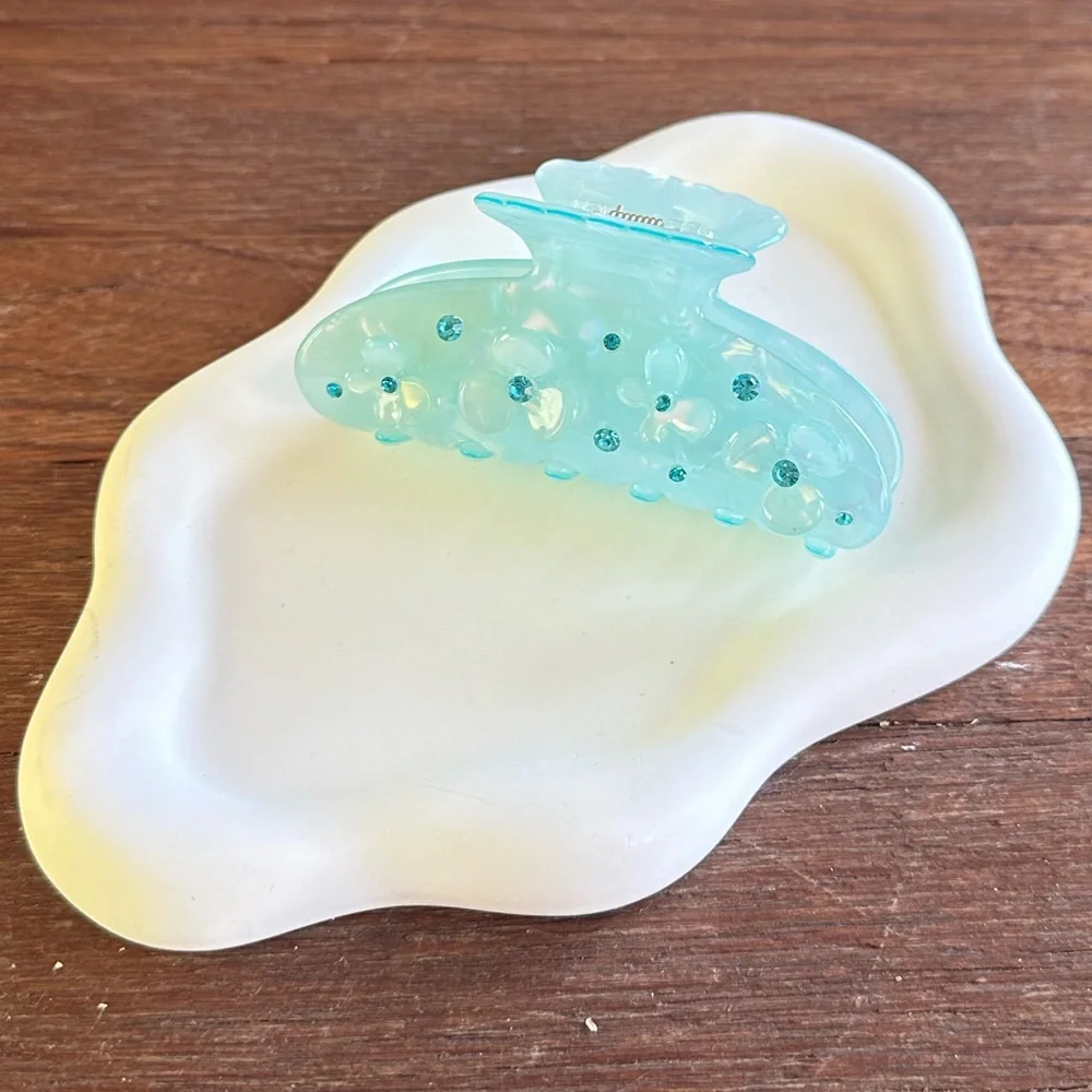 Y2K Blue Rhinestone Hair Claw Clip Acrylic Pastel Coquette Cute Hair Accessory